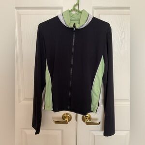 Pale Lime Black Figure Skating Warm Up Jacket Adult L Vintage 90’s Kos USA